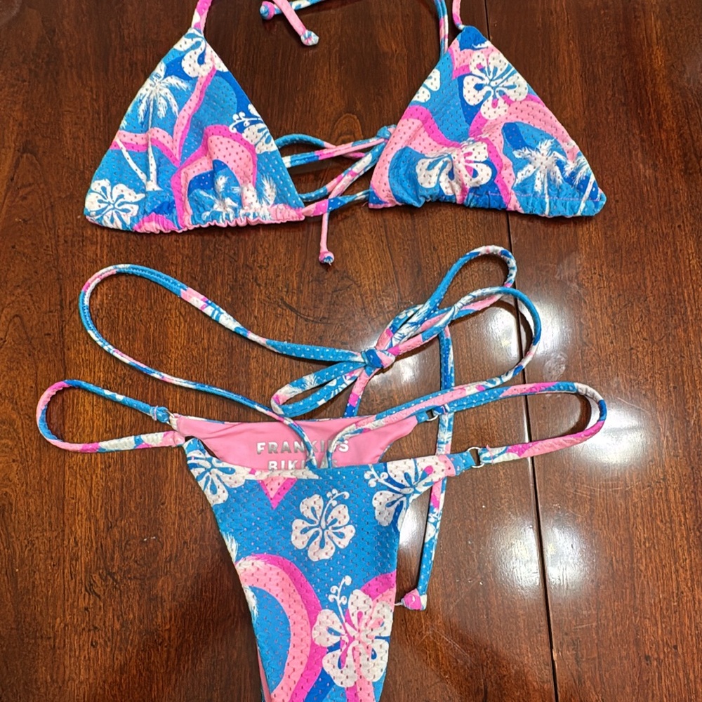 Frankie's Bikinis Blue and Pink Floral Bikini